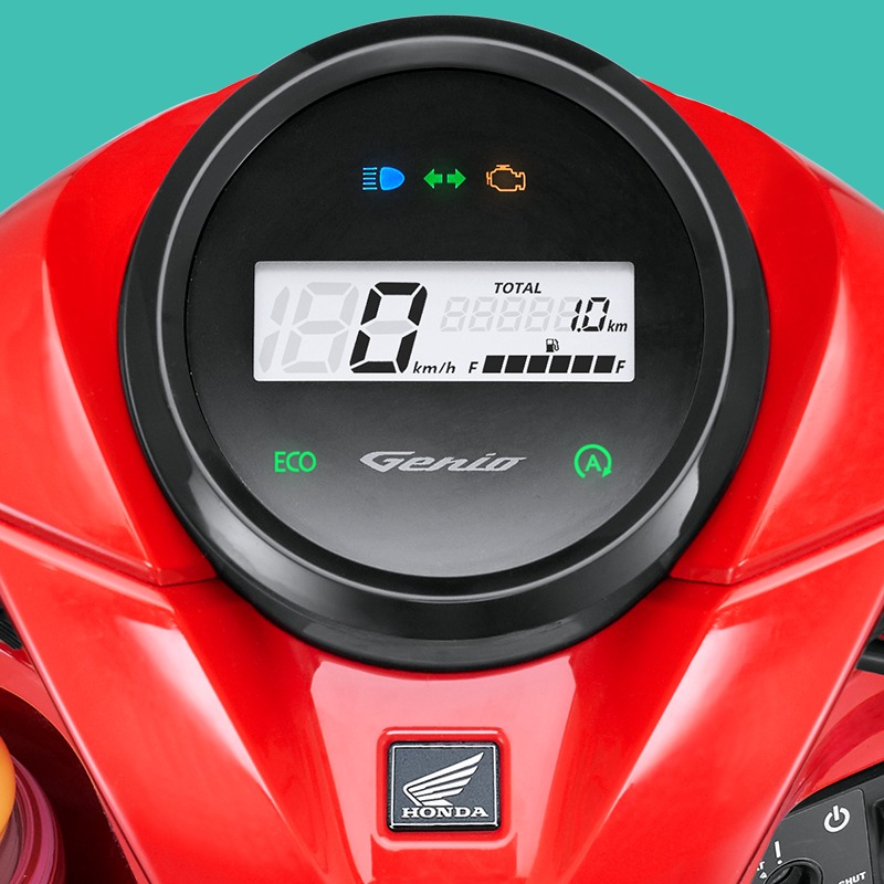 Lebih informatif dan akurat dengan speedmeter, odometer,fuel meter, eco indicator dan logo genio yang menyala.